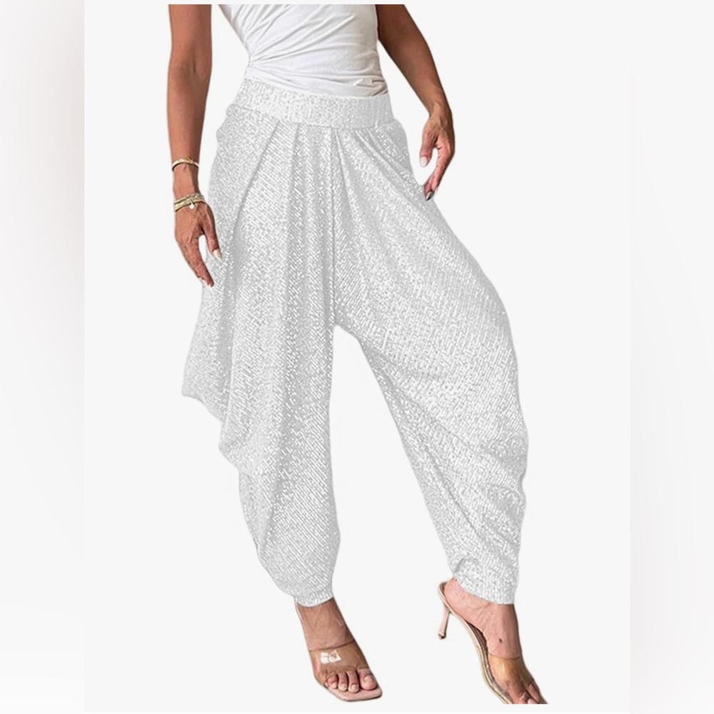 NEW Sequins Lantern Tapered Harem Bling Baggy Sparkle Dance Palazzo Pants M